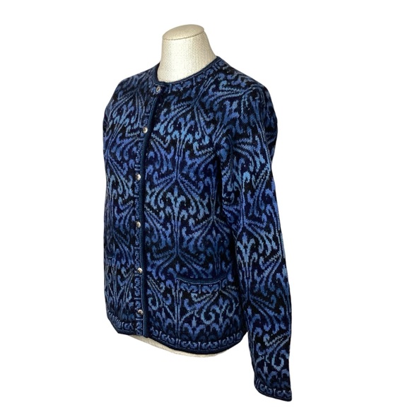 Intiwara Alpaca Button Cardigan Blue Black - Picture 2 of 11
